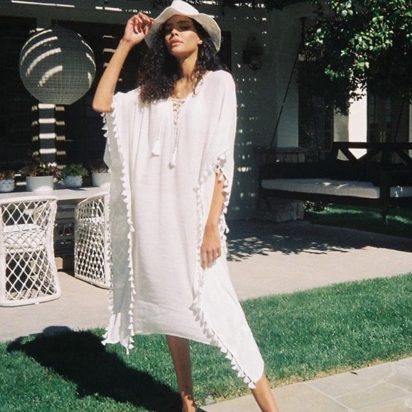 Walter Baker Soft White Tassel Trim Acapulco Kaftan One Size NWT